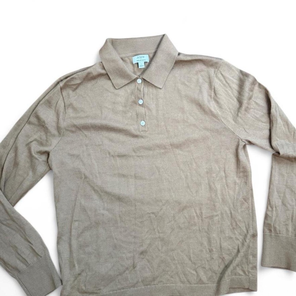 J.Crew Mens Brown Merino Wool Blend Long Sleeve Polo Shirt Knit Top Large